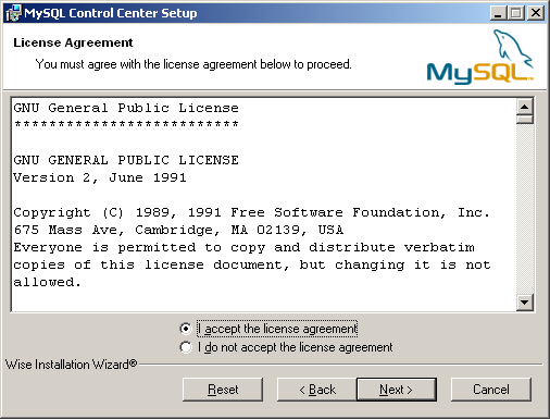 Licença do MySQL Control Center