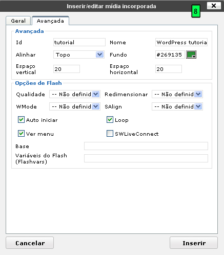 Avançada - Inserir / editar mídia