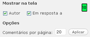 opções de tela