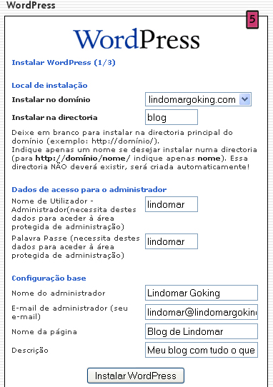 Instalação WordPress Fantastico