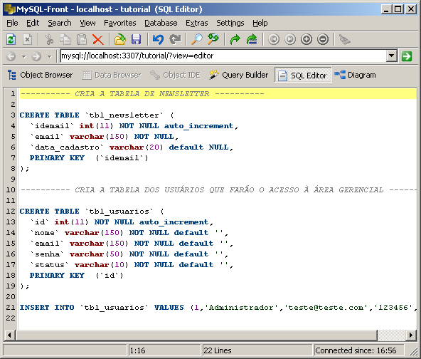 Criar Tabela MySQL