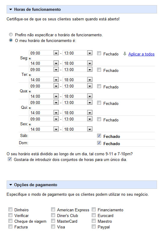 Horário De Funcionamento E Meios De Pagamento