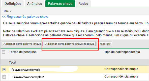 Palavra Chave Negativa