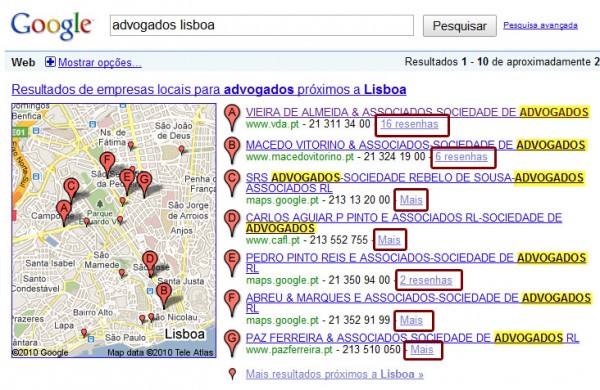 Resultados Locais do Google