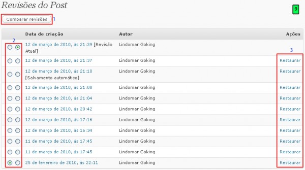 comparar duas revisões do post