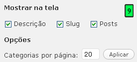 opções de tela