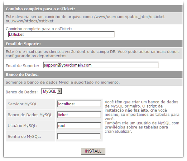 Continuação da Imagem 01 - Inserindo as informações do sistema