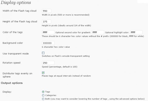 display options