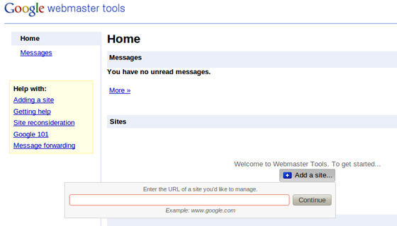 Adicione o website ao Google Webmasters Tools