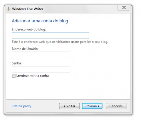 Adicionar Conta de Blog