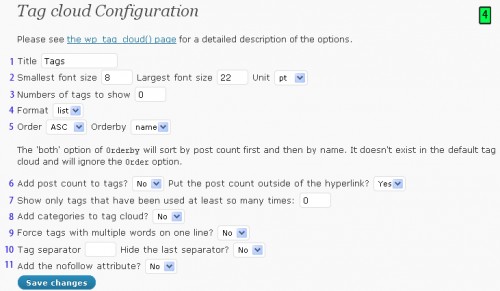 Tag Cloud Configuration