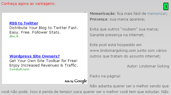 Ads do tipo Retângulo médio (300 x 250) somente texto