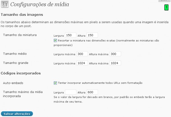 Configurações Disponíveis