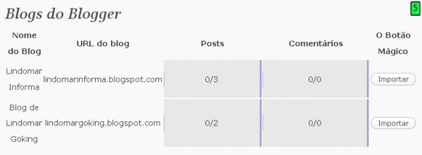 blogs cadastrados no Blogger