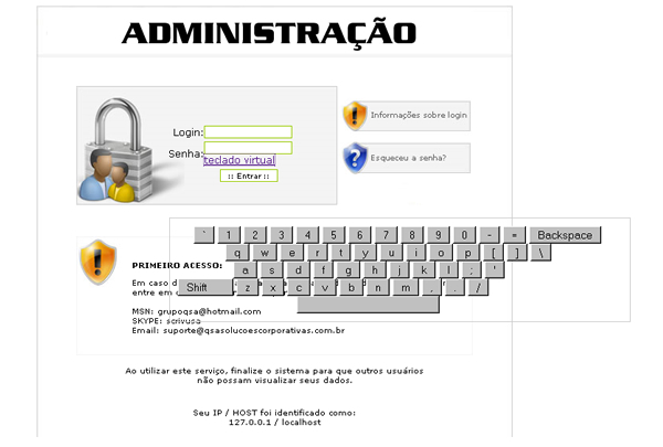 Formulário da página Inicial com o Teclado Virtual