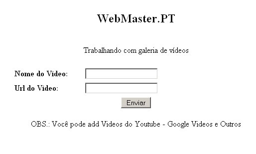 Cadastrando um novo vídeo