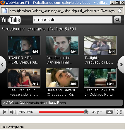 Buscando vídeo no Youtube