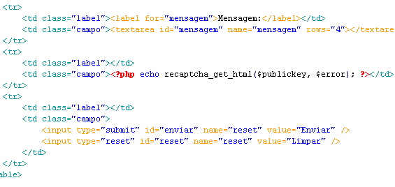 Formulário de Contato - Exibindo o reCAPTCHA