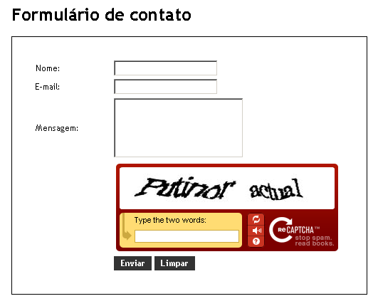 Formulário de Contato - Protótipo do reCAPTCHA